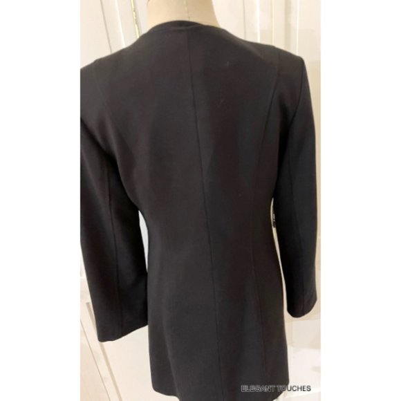 Donna Degnan Black Coat Jacket Size 6 Lined Mid-Length Silver Hardware Front S - Picture 10 of 12